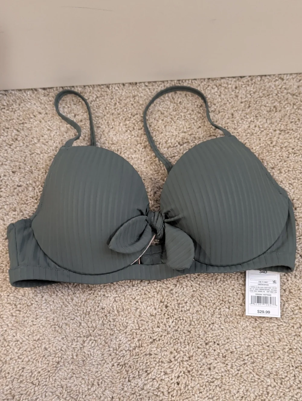 Shade & Shore Women’s Olive Green Ribbed Tie-Front Bikini Set